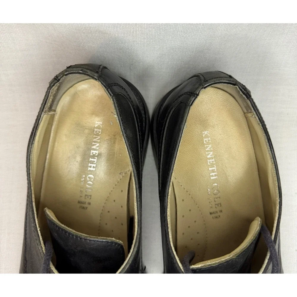 Kenneth Cole New York Mens Black Leather Square Toe Derby Shoes Made Italy 9.5